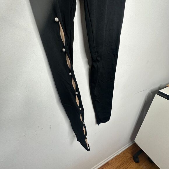 Wolford Sexy Black Linda Leggings Open Side Slit Tan & Pearl Embellishment Small - Picture 5 of 12